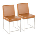 High Back Fuji Contemporary Dining Chair in Brushed Stainless Steel and Camel Faux Leather- Set of 2 — pair view