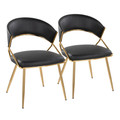 Jie Glam Dining Chair in Gold Metal and Black Faux Leather- Set of 2 — pair view