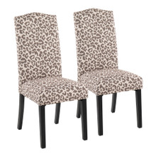 Leopard Contemporary Dining Chair in Black Wood and Beige Leopard Print Fabric- Set of 2 — pair view
