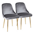 Marcel Contemporary/Glam Dining Chair with Gold Frame and Blue Velvet Fabric- Set of 2 — pair view