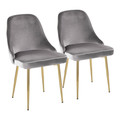 Marcel Contemporary/Glam Dining Chair with Gold Frame and Silver Velvet Fabric- Set of 2 — pair view
