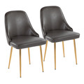 Marcel Contemporary/Glam Dining Chair with Gold Frame and Grey Faux Leather- Set of 2 — pair view