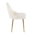 Marcel dining chair in Gold Metal, White PU, side view, featuring upholstered seat