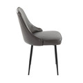 Marcel dining chair in Black Metal, Grey PU, side view, featuring upholstered seat