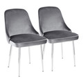 Marcel Contemporary/Glam Dining Chair with Chrome Frame and Blue Velvet Fabric- Set of 2 — pair view