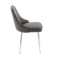 Marcel dining chair in Chrome, Grey PU, side view, featuring upholstered seat