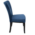 Olivia dining chair in Espresso Wood, Navy Blue Velvet, side view, featuring upholstered seat