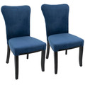 Olivia Contemporary Dining Chair in Espresso Wood and Navy Blue Velvet- Set of 2 — pair view