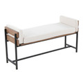 Kari 18" Farmhouse Bench with Black Metal, Brown Wood and Cream Fabric — product view
