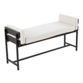 Kari 18" Farmhouse Bench with Black Metal, Grey Wood and Cream Fabric — product view