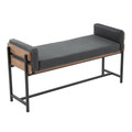 Kari 18" Farmhouse Bench with Black Metal, Brown Wood and Black Faux Leather — product view