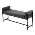 Kari bench in Black Metal, Grey Wood, Black PU, back and side view, featuring faux leather design and leather design