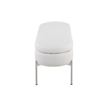 Chloe bench in Chrome, White PU, side view, featuring faux leather design and leather design
