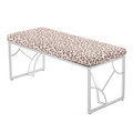 Constellation bench in Silver Metal, Beige Leopard Fabric, back and side view, featuring metal design and fabric design