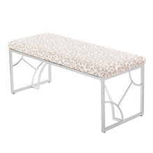Constellation bench in Silver Metal, Grey Leopard Fabric, back and side view, featuring metal design and fabric design