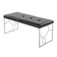 Constellation bench in Silver Metal, Black PU, back and side view, featuring faux leather design and leather design