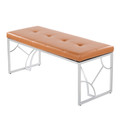 Constellation bench in Silver Metal, Camel PU, back and side view, featuring faux leather design and leather design