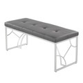 Constellation bench in Silver Metal, Grey PU, back and side view, featuring faux leather design and leather design
