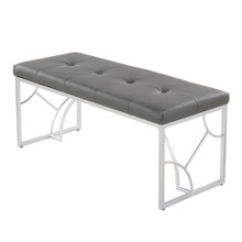 Constellation bench in Silver Metal, Grey PU, back and side view, featuring faux leather design and leather design