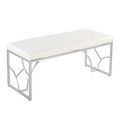 Constellation Contemporary Bench in Silver Metal and White Faux Leather — product view
