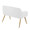 Daniella bench in Gold Steel, White PU, back and side view, featuring armrests