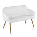 Daniella Contemporary High Back Bench in Gold Steel and White Faux Leather — product view