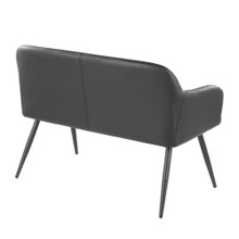 Daniella bench in Black Steel, Black PU, back and side view, featuring armrests