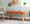 Folia Mid-Century Modern Bench in Natural Wood and Orange Fabric — lifestyle photo 2
