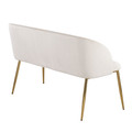Luna bench in Gold Metal, Cream Velvet, back and side view, featuring velvet design and metal design