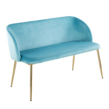 Fran Glam Bench in Gold Metal and Light Blue Velvet — product view