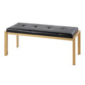 Fuji bench in Gold Metal, Black PU, back and side view, featuring faux leather design and leather design