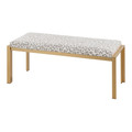 Fuji bench in Gold, Grey Leopard Fabric, back and side view, featuring metal design and fabric design