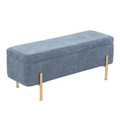 Daniella Contemporary Storage Bench in Gold Metal and Blue Fabric — product view