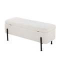 Daniella bench in Black Metal, Cream Fabric, back and side view, featuring metal design and fabric design