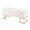 Midas bench in Gold Steel, White Velvet, back and side view, featuring tufted upholstery