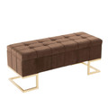 Midas Contemporary/Glam Storage Bench in Gold Steel and Brown Velvet — product view