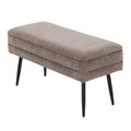 Neapolitan bench in Black Metal, Brown Fabric, back and side view, featuring metal design and fabric design