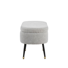 Harvey bench in Black Metal, Light Grey Fabric, Gold Accent, side view, featuring metal design and fabric design