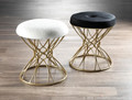 Jasmine ottomans & benche in Gold Metal, White Plush Fabric, close-up detail