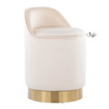 Marla Contemporary/Glam 18" Vanity Stool with Swivel in Gold Metal and Cream Velvet — product view (photo 1)