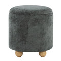 Bacci ottoman in Natural Wood, Green Fabric, close-up detail, featuring wood design and fabric design
