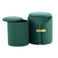 Dahlia ottoman in Gold Metal, Green Velvet, close-up detail, featuring velvet design and metal design