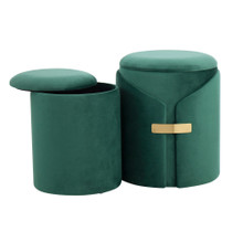 Dahlia ottoman in Gold Metal, Green Velvet, close-up detail, featuring velvet design and metal design