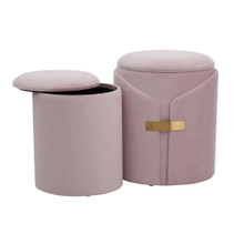 Dahlia ottoman in Gold Metal, Blush Pink Velvet, close-up detail, featuring velvet design and metal design