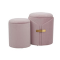 Dahlia Contemporary/Glam Nesting Ottoman Set in Blush Pink Velvet with Gold Metal Accent Pieces — product view