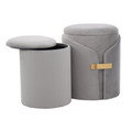 Dahlia ottoman in Gold Metal, Silver Velvet, close-up detail, featuring velvet design and metal design