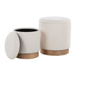 Marla ottoman in Natural Wood, Cream Fabric, close-up detail, featuring wood design and fabric design