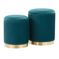 Marla Contemporary/Glam Nesting Pleated Ottoman Set in Gold Metal and Peacock Teal Velvet — product view (photo 1)