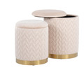 Marla Contemporary/Glam Quilted Ottoman Set in Gold Metal and Cream Velvet — product view (photo 1)