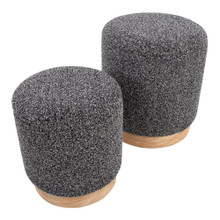 Marla ottoman in Natural Wood, Black Fabric, top view, featuring wood design